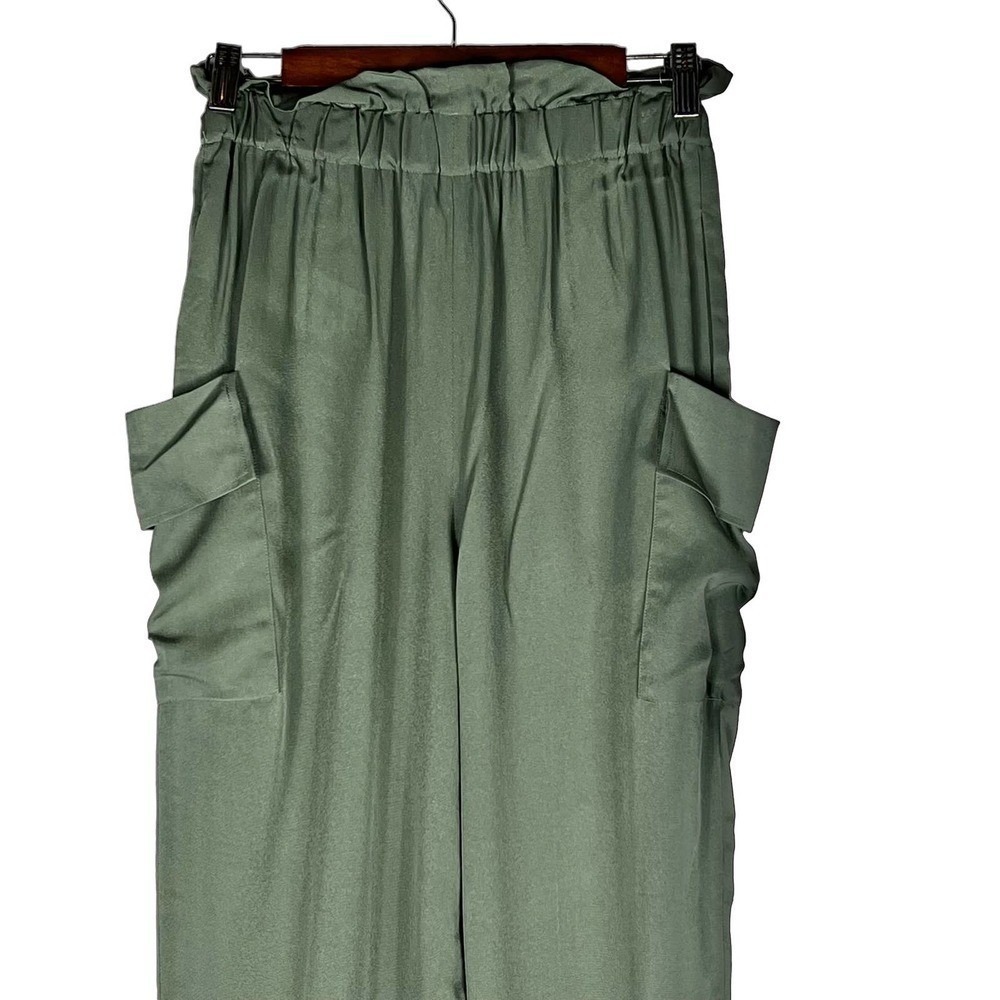 Emporio Armani Olive Paperbag Waist Tapered Cargo Pants size 10 New with Tags - Picture 6 of 15
